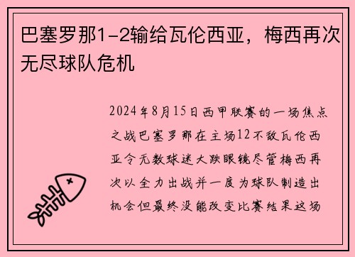 巴塞罗那1-2输给瓦伦西亚，梅西再次无尽球队危机